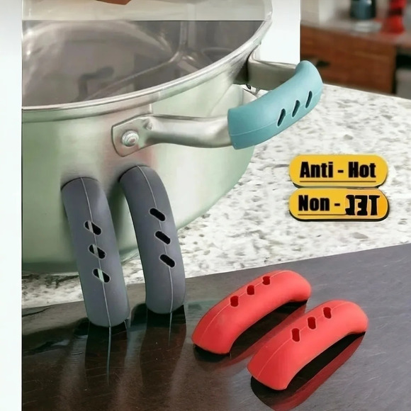 8pcs Red Silicone pot and lid handle covers - Picture 1 of 7